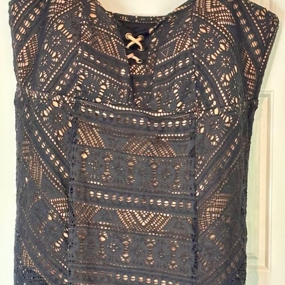 Becca Boho Swim-dress Black & Gold Crochet Textured Stretch - Picture 5 of 11